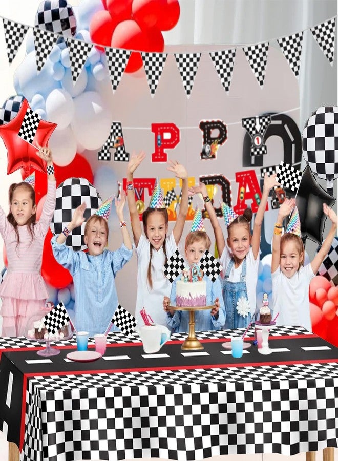 YANMIN Race Cars Birthday Party Decorations - Race Car Happy Birthday Banner, 54 x 108 Inch Racing Tablecloths, Checkered Flags for Cars Themed Party - Image 5